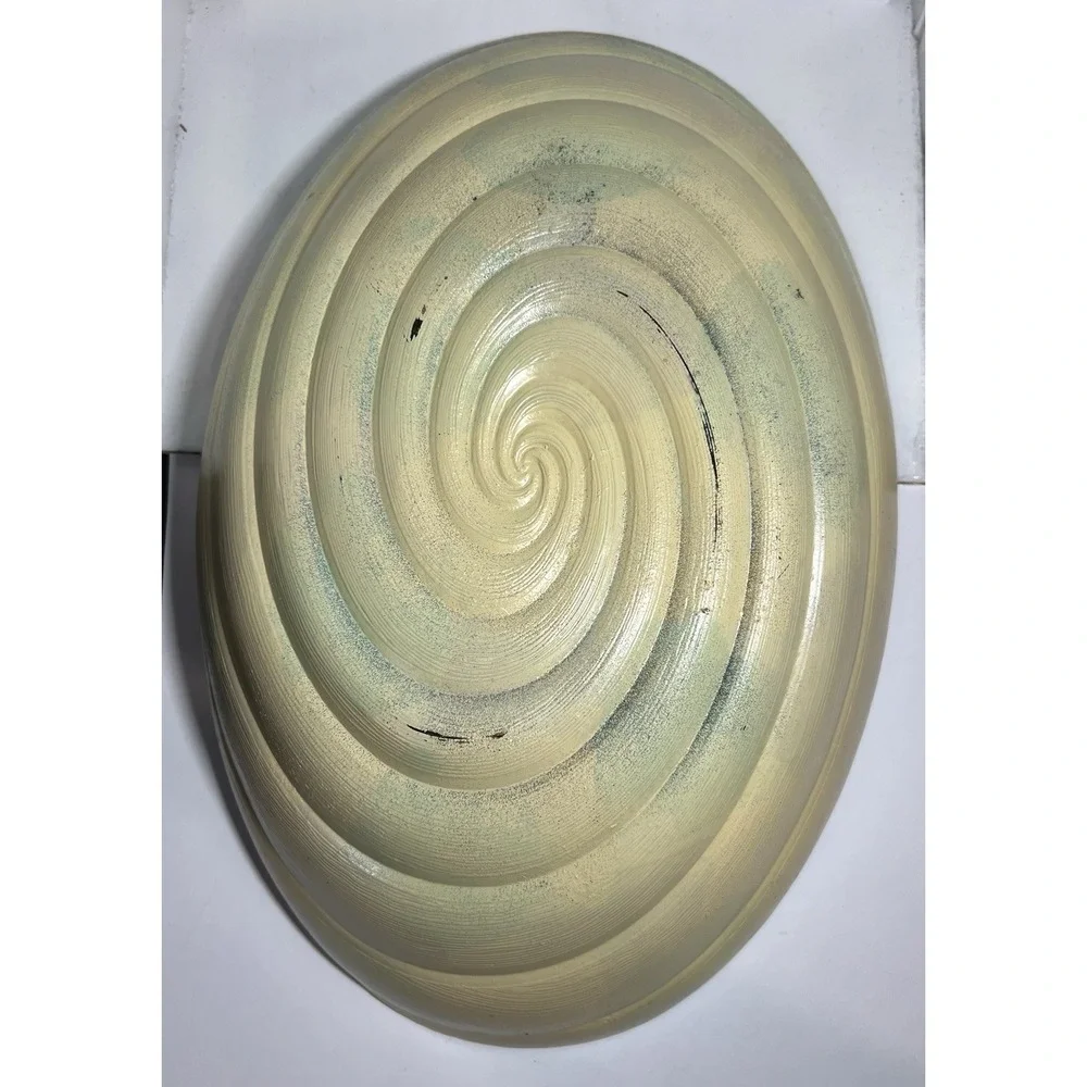 Vintage Quadrifoglio Italy Gold Green Brown Glazed Art Glass Oval Bowl